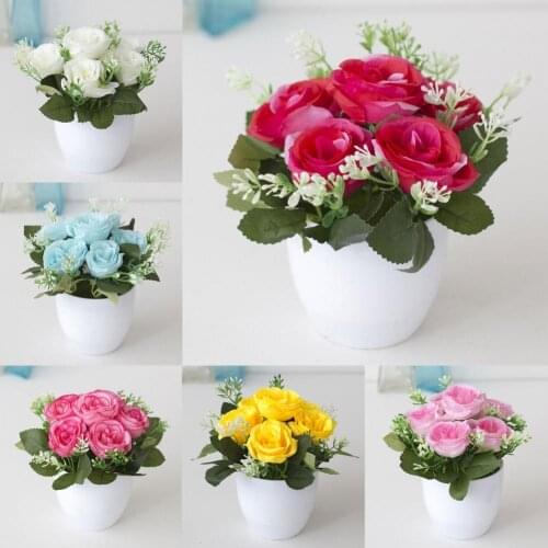 Artificial Potted Plant Fake Flower Plant Durable Simulated Dinning Table Decor Plastic Bedroom Imitation Potted Flower for Home