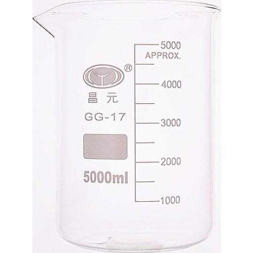 Beaker in low form,Capacity 5000ml,Outer diameter=170mm,Height=270mm,Laboratory beaker