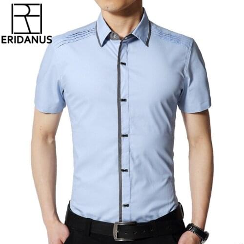 Summer Men Shirt For Work Wear 2016 New Male Solid Color Slim Fit Dress Square Collar Short-sleeve Non-Iron Formal Shirts M092