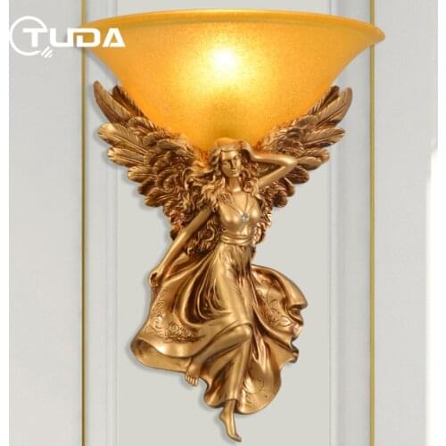 TUDA 33X40cm Angel Shaped Resin Wall Lamp Elephant Shaped Resin Wall Lamp Vintage European Style Wall Lamps For Living Room