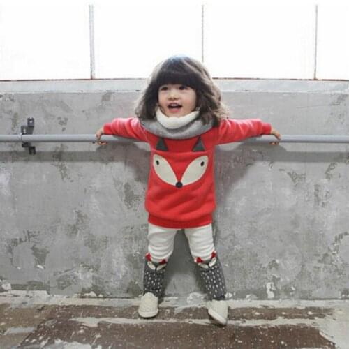 New Autumn Winter Baby Girls Suit Female Baby Velvet Sweater Kids Girls Winter Clothes Girls Fox Not Down Velvet Thickening 2Pcs