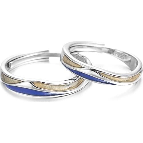 Uloveido 925 sterling silver original golden coast couple ring simple personality opening ring SALRG26