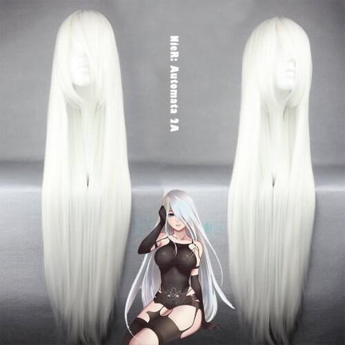 Game NieR: Automata Cosplay Wig A2 White Long Wigs Bangs Women Heat Resistant Fiber Hair with Free Wig Cap for Girls 100cm Hair
