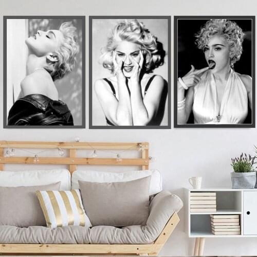 Poster HD Print Madonna Famous Music Singer Star Actress Black and White Photo Wall Art for Living Room Nordic Home Decoration