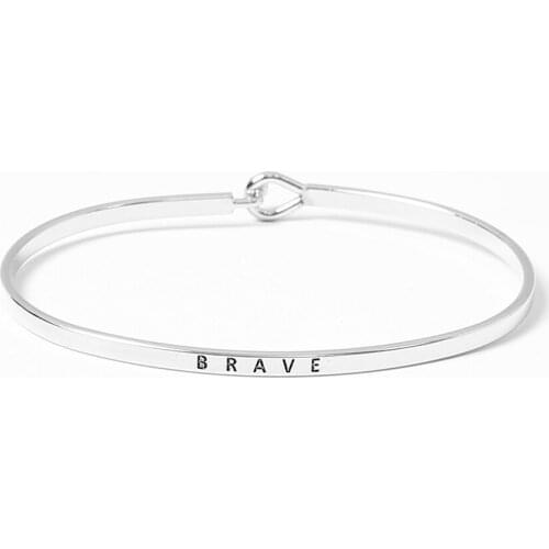 Simple BRAVE Letters Bangle Fashion Jewelry Silver Rose Gold Color Cuff Bracelets & Bangles For Women Man Party Lovers' Gift