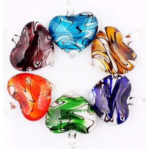 Qianbei Dream Heart Flower Pendant Fit NecklaceWholesale 6pcs handmade Murano Lampwork Glass Mix Color Gifts