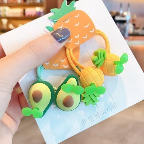 2 Pcs/Set Children Cute Colors Cartoon Fresh Fruit Elastic Hair Bands Baby Lovely Scrunchies Rubber Bands Kids Hair Accessories