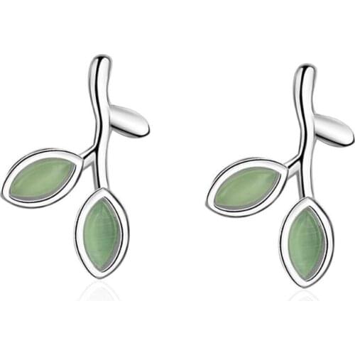 Cute Tree Leaves Opal Stud Earrings For Women Pendientes Jewelry Simple Personality Earrings Brincos SAE31