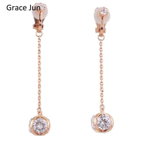 New Arrival Long Tassel Copper Material Ball Shape CZ Clip on Earrings without piercing for Women Party Wedding High Quality