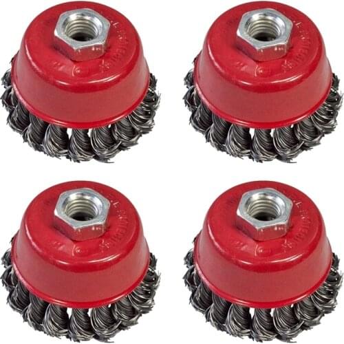 3Inch Twist Knot Wire Wheel Cup Brush for Any Angle Grinder with M14 Thread for Remove Paint Scale Rust Deburring,4 Pack
