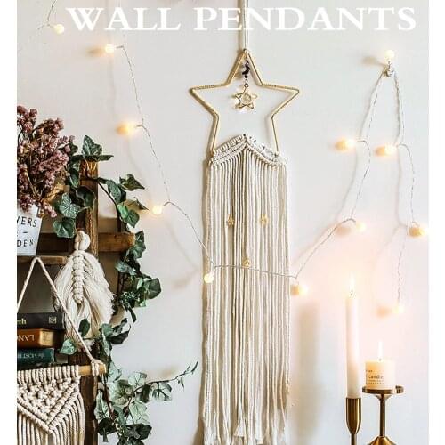 Nordic Moon Stars Macrame Tassel Hand Woven Dream Catcher Boho Home Wall Hanging Woven Tapestry Pendant Garden Room Decoration