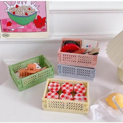 Collapsible Storage Box Bin Plastic Cute Home Storage Supplies Utility Cosmetic Container Desktop Tidy Folding Basket 5 Colours