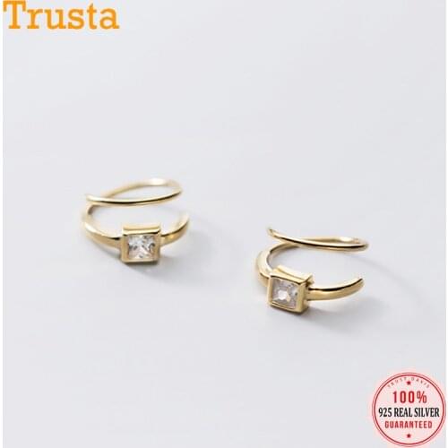 Trustdavis Real 925 Sterling Silver Earrings Small Ear Bones Ear Buckle Ring CZ Tightly Packed Mini Spiral Double Ring DA1731