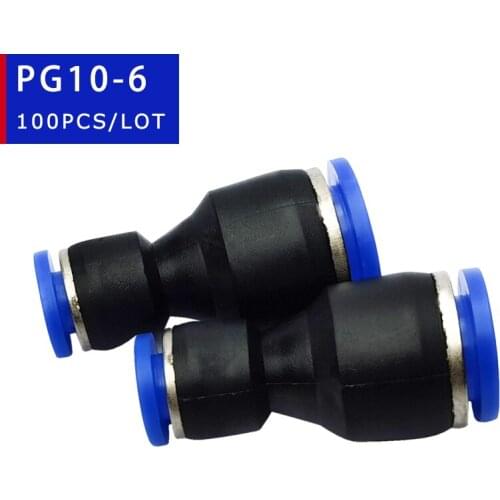 High quality 100pcs PG10-6 One Touch Push In Pneumatic Fitting Connectors Unequal Diameter Air Tube Fitting Straight Union