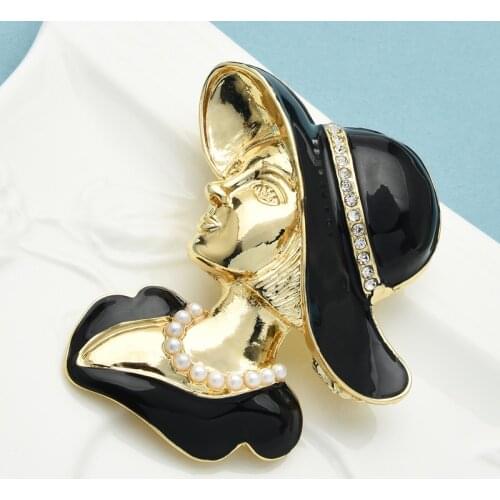 Wuli&baby Wear Hat Women Brooches Women Enamel With Necklace Lady Figure Office Casual Brooch Pins Gifts