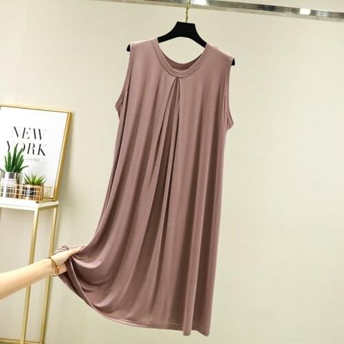 Womens Nightgown Modal Cotton Sleepwear Bottoming Night Shirt Loose Plus Size Nightdress Casual Sleeveless Female Dress
