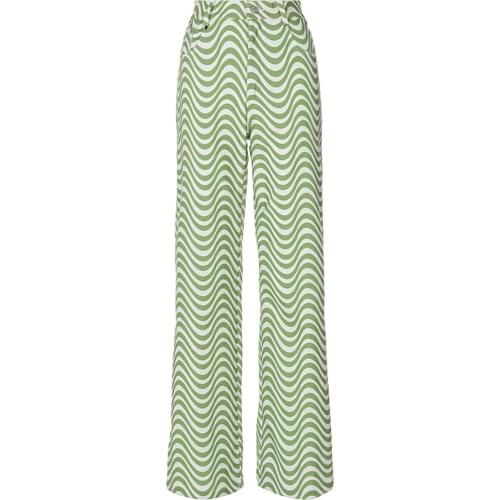 Women’s Summer Wide Leg Casual Trousers Fashion Irregular Wave Printing Stretch Long Pants