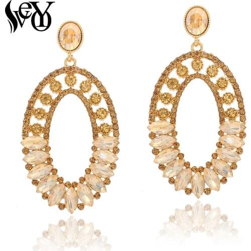 VEYO Classic Roundn Hoop Crystal Drop Earrings for Women Elegant Hollow out Drop Earings Fashion Jewelry New