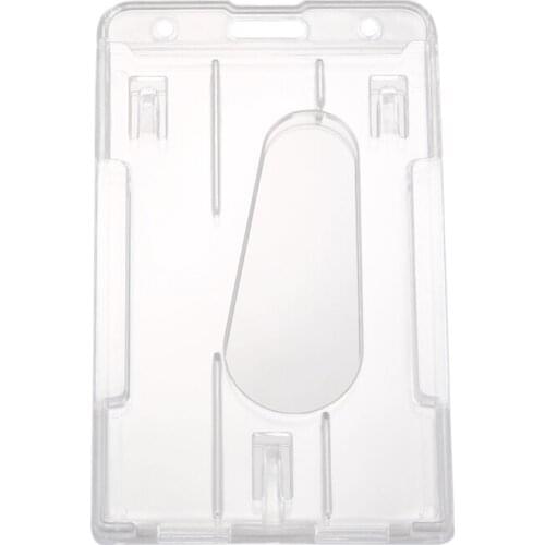 1x Vertical Hard Plastic Badge Holder Double Card ID Multi Transparent 10x6cm
