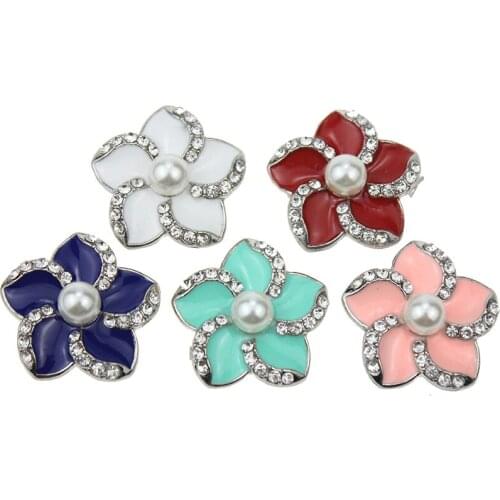 10pcs/lot High Quality 18mm Snap Button Jewelry Rhinestone Flower Snap Button Fit DIY 18mm 20mm Snap Bracelet Bangle Accessories