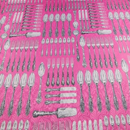 145cm Width Fashion Week Knives and Forks Spoons Embossed Pink Jacquard Fabric for Woman Spring Autumn Dresses Coat DIY-AF461