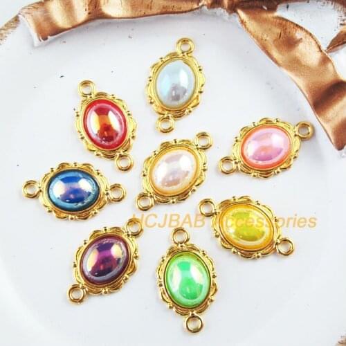 24 New Charms Gold Color Retro Oval Mixed Acrylic Connectors 12x21mm