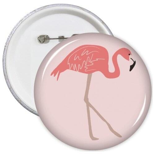 Walking Flamingo Pattern Pink Round Pins Badge Button Clothing Decoration 5pcs Gift