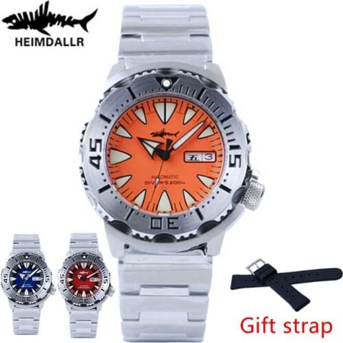HEIMDALLR Steel Diver Automatic Watch Men NH36A Mens Mechanical Watches Sapphire Vintage Wristwatch C3 Luminous 200M Diver Watch