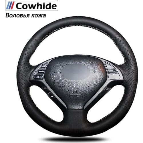 Black Genuine Leather Car Steering Wheel Cover for Infiniti G25 G35 G37 QX50 EX25 EX35 EX37 2008-2013 Accessories