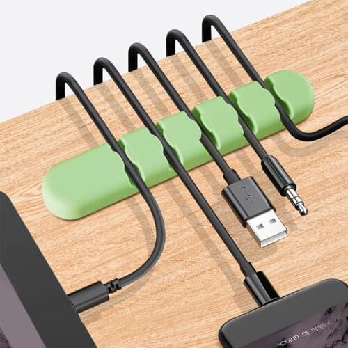 5 Holes USB Cable Organizer Cable Clamp Wire Winder Headphone Earphone Holder Cord Silicone Clip Phone Line Desktop Management