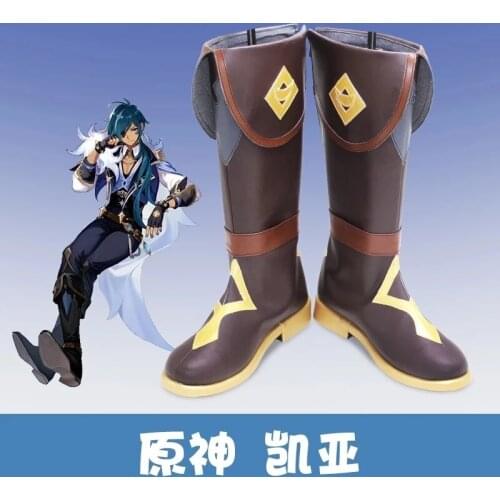Game Genshin Impact Kaeya Cosplay Shoes Kaeya Cosplay 80cm Long Ink-Blue Wig for Halloween Party