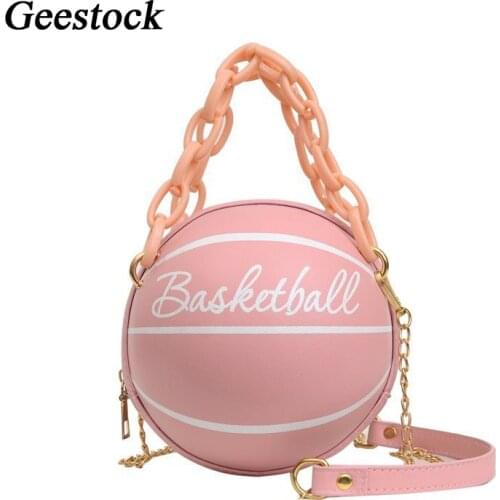 Geestock Personality Women Handbags PU Fashion Shoulder Bag Chains Basketball Creative Messenger Bag Female Round Totes Hand bag