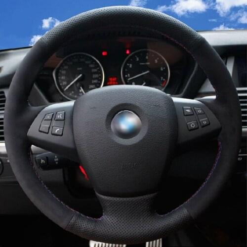 Customize Car Steering Wheel Cover Hand-Sewing Black Suede Drilled Hole Leather for BMW E92 F15 F16 F22 F25 F26 F39 F48 F97 F98