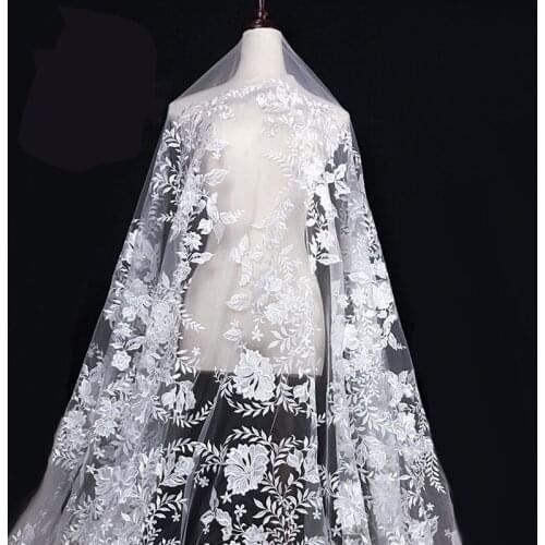 1yard New French Lace Fabric Top Quality African Tulle Embroidered Small flower transparent net Lace Fabric For Wedding