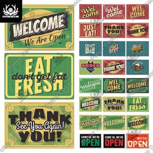 Putuo Decor Thank You Tin Sign Welcome Metal Plaque Interior Decoration for for Restaurant Diner Bar Pub Wall Decor