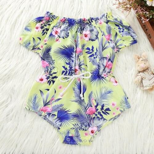 Cute Newborn Kids Girl Short Sleeve Flower Romper Jumpsuit Clothes Toddler Summer Drawstring Rompers 0-18M