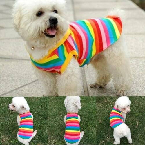 Fashion New Design Cute Rainbow Stripe Pet Shirt Vest Dog Clothes Puppy Cat Apparel Costume Clothing For Teddy Summer Clothing