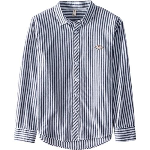 Vintage Striped Men Shirts 2020 Long Sleeve Smart Casual Tops 100% Cotton Turn-down Collar Male Fashion Clothing Trends