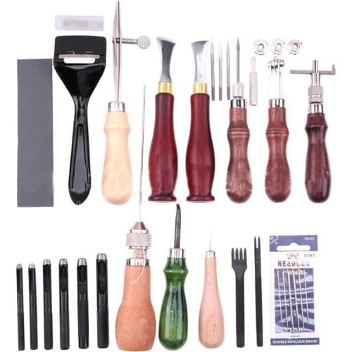 DIY leather craft skiving sewing line stitch hole puncher needle sand paper set