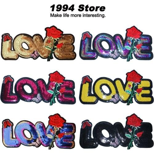 Letters Love Patches In Different Colors of Yellow Red and Gold DIY Handbags Embroidered Badges For Clothes Rose Ironing Sticker