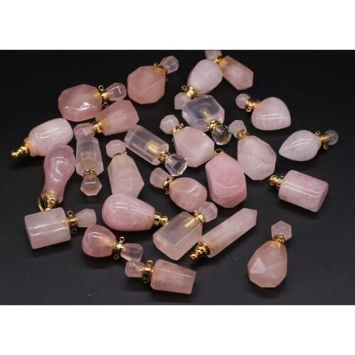 New Natural Stone Semi-precious stone Perfume Bottle Pink Crystal Pendants Handmade Craft DIY Irregular Pendant Different Sizes