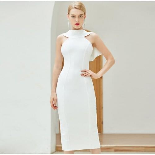 2020 New Summer White Bodycon Bandage Dress Sexy Women Sleeveless Halter Bow Evening Club Celebrity Runway Party Dresses Vestido