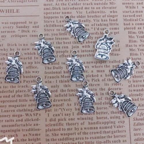 Wholesale 30pcs Charms Christmas bell 20x13mm Tibetan Silver Plated Pendants Antique Jewelry Making DIY Handmade Craft