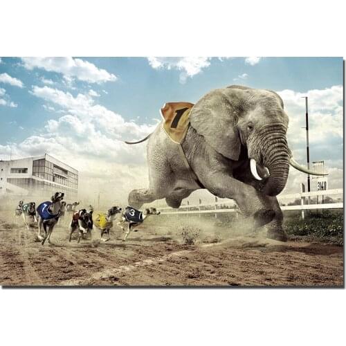 Dog and Elephant Running Wall Art Poster Unframed Canvas Painting Artwork For Home Decor