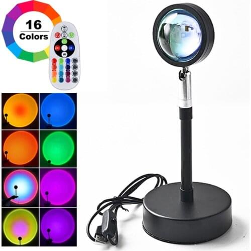 16 Colors Sunset Projector Lamp with Remote Control Rainbow Atmosphere Led Nightl Light for Bedroom Background Wall Decor Lamp