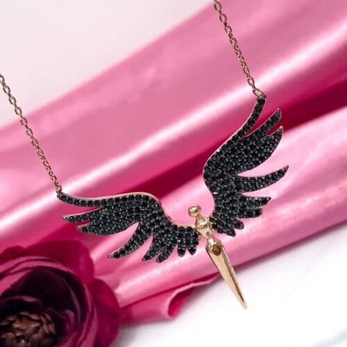 Special Design Black Shanti Serenity Angel Silver Necklace