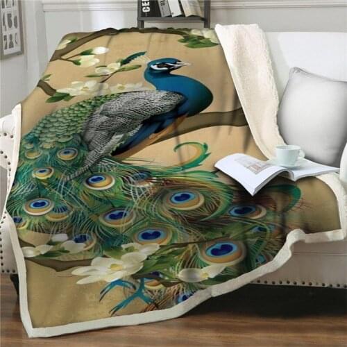 3D Lovely peacock Print Warm Throw thick Blankets Super Soft Sherpa Fleece Blankets On Sofa Travel Bedding Adults Kids Bedspread
