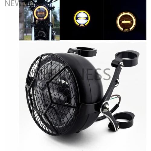 Retro LED Motorcycle Headlight Universal Moto Bracket Headlamp Scooter Head Lamp Cover for Cafe Racer Bobber Honda Yamaha