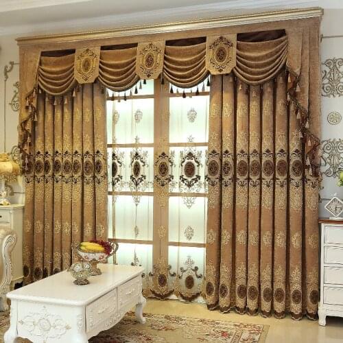 New European Palace Style Curtain Sponge Embroidered Embroidery Luxury High Shading Finished Curtains for Living Room Bedroom