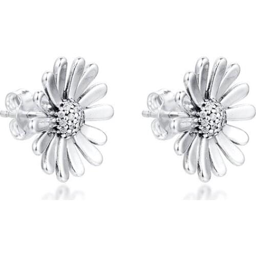 Pave Daisy Flower Statement Stud Earrings Sterling Silver Earrings for Women Charm Jewelry Clear CZ Crystal Girls Earrings Love
